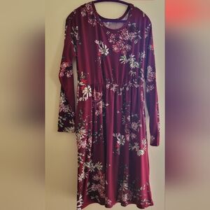 Burgundy Floral Dress Long Sleeve